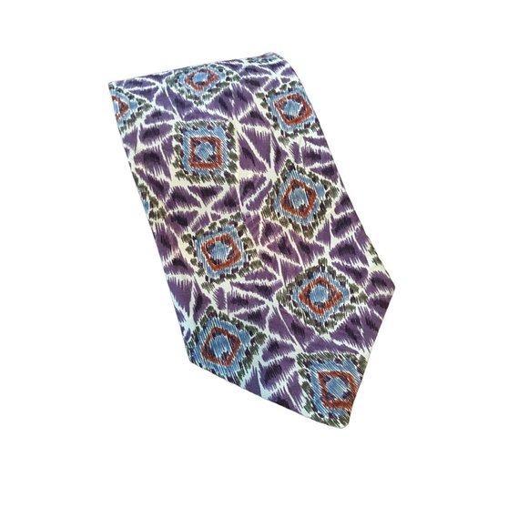 Daniel Craig Purple White Blue Geometric 100% Silk Italy Men’s Tie Handmade - Picture 1 of 5